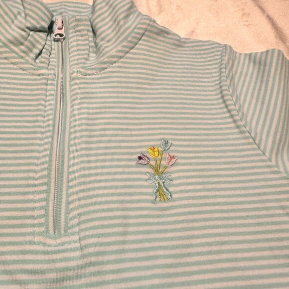 NWT Itsy Bitsy blue stripe quarter zip sweater with floral embroidery 5 - Picture 2 of 3